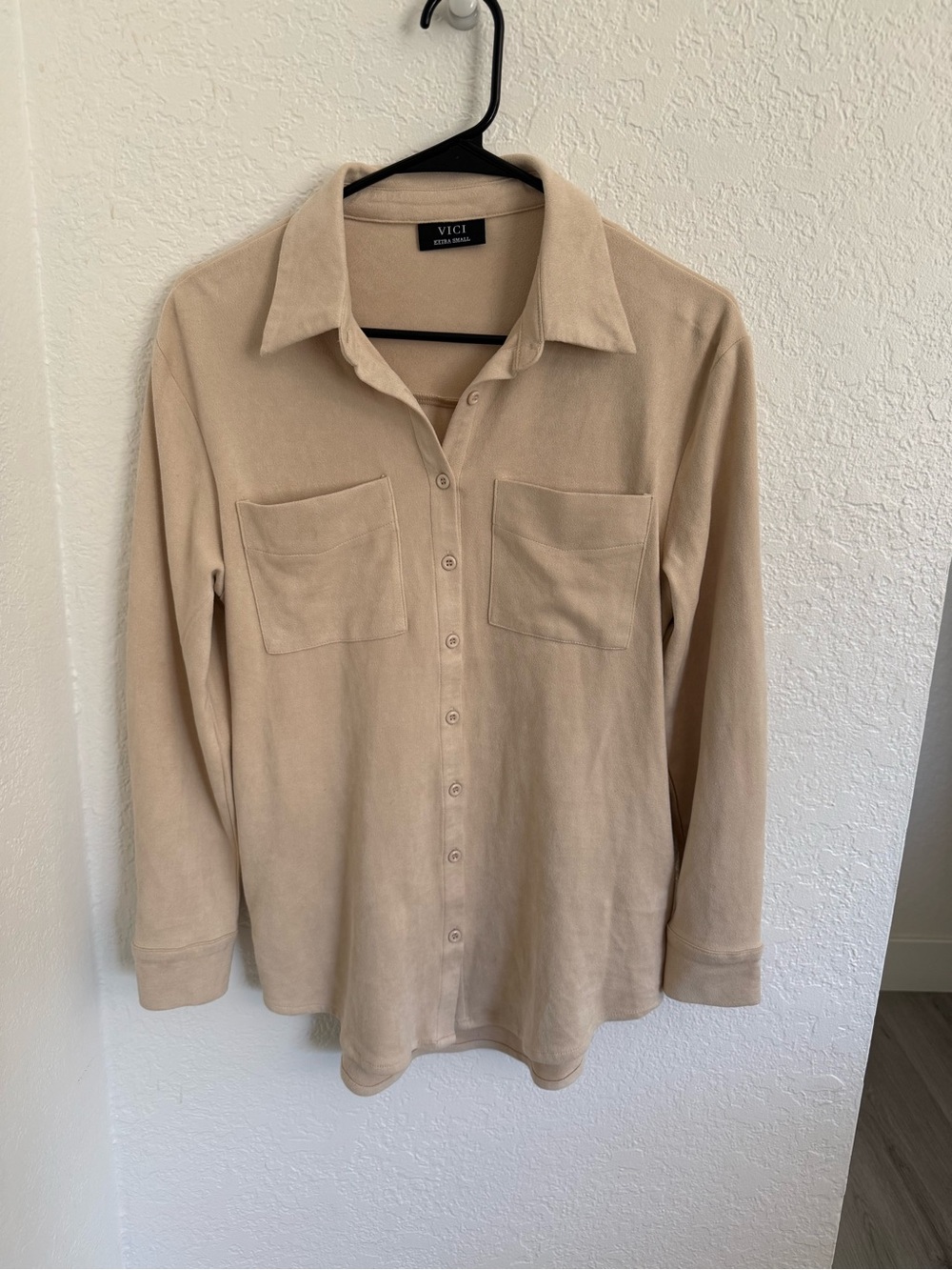 Vici Button-Down Long Sleeve Shirt in Beige